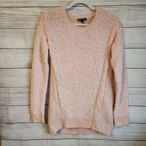 Allison Brittney Cable Knit Long Sweater Womens Medium Soft Pink Cozy Pullover